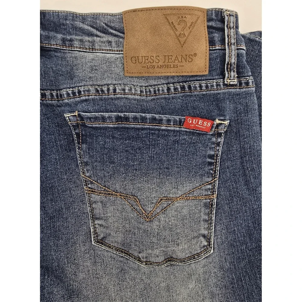 Guess Lincoln‎ Slim Straight Denim Jeans Men's 34x30 Blue Stretch Whiskered